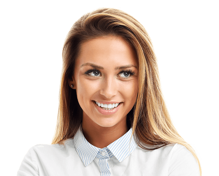 Smiling young blonde woman wearing collared shirt