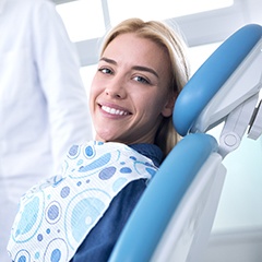 Woman in dental exam chair