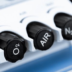 Closeup of the knobs on a nitrous oxide machine
