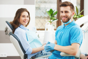 a patient visiting their dentist for cosmetic dentistry